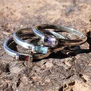 Sterling Silver Set Of 3 Gemstone Stack Rings